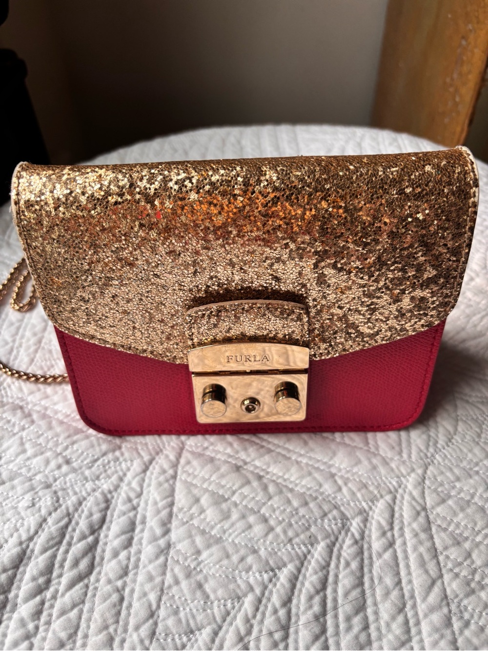 Furla Red and Gold Glitter Mini Crossbody